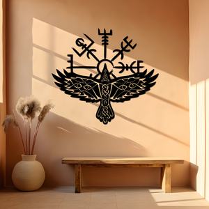 Décoration murale en fonte d'art déco nordique personnalisée avec corbeau viking et Vegvisir, panneau métallique pour la maison, 1 pièce, taille personnalisée disponible - Product Image 4
