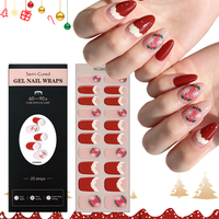 Autocollants semi-durcis pour ongles de Noël RTS, 20 pièces, motif arbre et cloche, couverture complète pour salon de manucure, autocollants semi-durcis en gel pour ongles de Noël