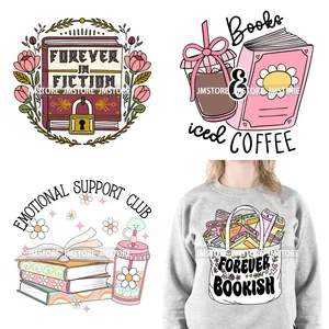 Funny Positive Quotes Forever Bookish Love Books Spicy Iced Coffee DTF Logo Iron On Transfer Stickers Listo <span class=keywords><strong>para</strong></span> presionar <span class=keywords><strong>para</strong></span> sudaderas con capucha - Product Image 1