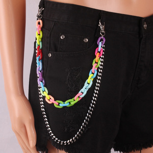 Chaîne de taille Yueli en acrylique coloré et métal gunmetal, chaîne de pantalon décorative double couche style Hip Hop, unisexe, pour usage quotidien - Product Image 2