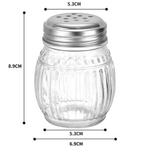 Pot à épices en verre de qualité alimentaire 6oz 150ml en forme d'<span class=keywords><strong>ampoule</strong></span> avec couvercle métallique perforé pour poivre, sel, sucre – Personnalisable - Product Image 6