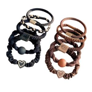 Bandeau pour queue de cheval femme, couleur café, automne-hiver, haut de gamme, motif géométrique visage souriant, effet Maillard, haute élasticité, anti-affaissement - Product Image 3