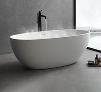 Baignoire autoportante à surface solide pour adultes en acrylique blanc avec robinet et égouttoir inclus motif ovale-pour hôtels