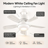 Ventilador de Techo Moderno Blanco ODM/OEM con Luz LED Cálida de 5 Aspas, Montaje Empotrado Tipo Cuenco, Doble Tamaño D400 D520 para Dormitorio