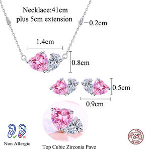 Scintillante Set di Gioielli in Argento Sterling 925 con <span class=keywords><strong>Collana</strong></span> e Orecchini a Cuore Rosa in Zirconia per Ragazze per Uso Quotidiano Regalo di <span class=keywords><strong>San</strong></span> <span class=keywords><strong>Valentino</strong></span> - Product Image 2