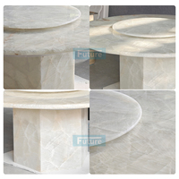 Table à manger en marbre onyx blanc de style luxueux, avec piétement en marbre, pour villa, appartement, hôtel, salle à manger