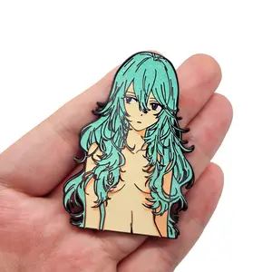 Pabrik grosir Pin kustom kartun logam Anime lembut keras Enamel dengan Glitter kerah Pin untuk pakaian