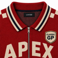 Maßgefertigter Vintage-Rennstrick-Cardigan mit Reißverschluss, Jacquard-Stickerei, Charakter-Patch, Grafik-Streetwear für Herren, Großhandel OEM ODM