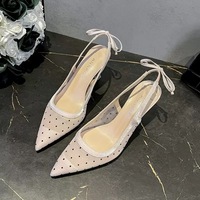 Talons à pois à bout pointu, talons à sabot, chaussures à enfiler, tendance mode femme printemps été 2025