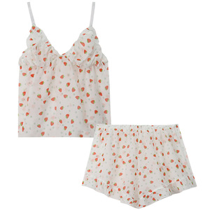 Ensemble pyjama short en mousseline de soie à motif fraise, doux et mignon, pour fille, tenue de nuit d'été deux pièces avec coussinets de soutien-gorge - Product Image 5
