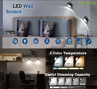 Spot LED blanc rechargeable mural 2000mAh 3CCT dimmable magnétique à rotation 360° sans fil avec télécommande pour salon et lecture