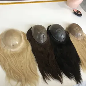 HQ 사람의 모발 피부 Toupee 100% 여자 Toupee 브라운 pu는 중국 Remy 머리 자연적인 색깔 긴 16 인치 똑바른 14 일을 주사했습니다