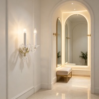 Lampe murale décorative de luxe en verre transparent fait main avec bras porte-bougie pour la maison, la villa, le salon, le hall d'hôtel