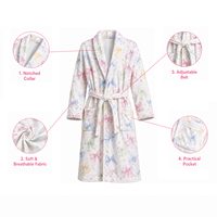 Peignoir en flanelle moelleuse pour femme, imprimé par sublimation, avec ceinture, col châle, manches longues, robe d'hiver confortable, vente en gros