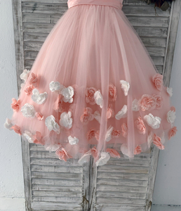 Robe de demoiselle d'honneur en tulle rose blush avec fleurs 3D, robe de fête pour enfants, robe de princesse - Product Image 3