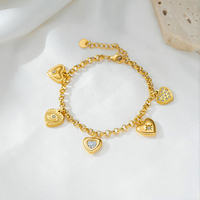 Bracelet en acier inoxydable avec breloques multiples en forme de cœur, plaqué or 18 carats PVD, réglable, inaltérable, style vintage, avec œil de diable et étoile pavée