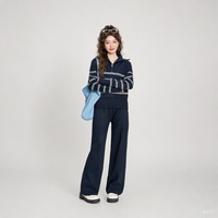 Nouvel ensemble deux pièces en maille riche en coton 2026 pour femme : haut ample à col rond et pantalon décontracté à revers – Tenue de détente durable pour la maison