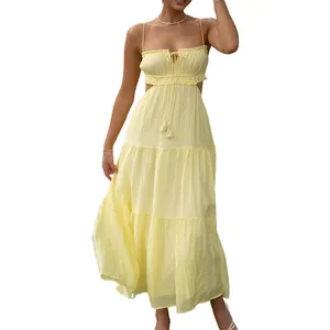 2023 New Sexy Backless High Split Maxi Dress Party Club Spaghetti Strap Low Cut Dress Y2k Bodycon Long Dress