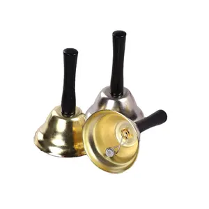 Christmas Metal Hand Bell Gold Silver Wooden Handle Bell Santa Jingle Bells Craft Christmas Decoration Supply