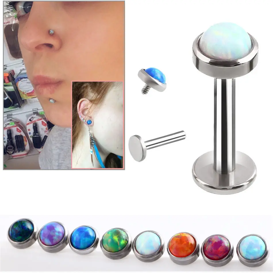 Haut d'opale en acier inoxydable de haute qualité, Piercing à lèvres, Base filetée à l'intérieur, Cartilage d'oreille, Tragus, clou Helix