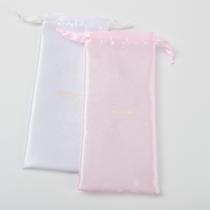 Wholesale Pink <b>White</b> Satin Make up Cosmetic Hair Packaging <b>Bags</b> for Hair Extensions - Product Image 3