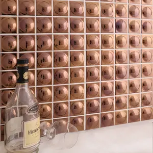 MM-Mosaic Wholesale Factory Price Hotel Project 3d Cube Round Cap Porcelain Glazed Metallic Mozaic Mosaic Wall Tiles Rose Gold