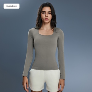 Custom <b>Women's</b> Lightweight Seamless One-Piece Woven Sports Yoga Suit Long-Sleeved Slimming Tight Waist Inner Base Shirt - Product Image 1