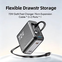 WLX-P5 72W GaN Fast Charger dengan 2 Kabel USB C yang Dapat Ditarik, Adaptor Pengisian Daya Multi-port Mini Portabel untuk Laptop & Smartphone