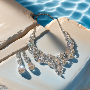 עגילי שרשרת תליון יוקרתי בהשראת טבעת אבני חן לבן תכשיטים לנשים כלות - Product Image 5