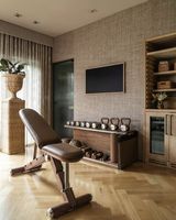 Ensemble d'équipements de fitness en bois de noyer noir de luxe, haltères et kettlebells en bois pour hôtel, maison, salle de sport privée