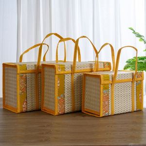 Foldable Eco-Friendly New Year <b>Gift</b> Set <b>Empty</b> <b>Gift</b> <b>Box</b> Printed Pattern Golden Edge Fabric Rectangular Bamboo Basket - Product Image 2