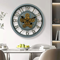 Jam Dinding Mewah Abu-abu Arab 16 Inci untuk Dekorasi Rumah, Satu Sisi, Gaya Art Deco, Jarum Quartz, untuk Ruang Tamu, Jam Gantung dengan Roda Gigi, Bersertifikat CE
