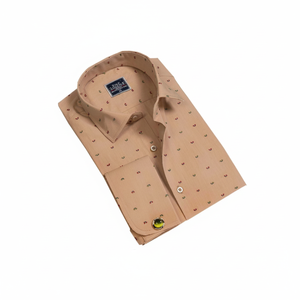 Camisa Beige de Manga Larga con Puños Franceses y Botones, Corte Ajustado, Tejido con Diseño Entrelazado, Fresca y Cómoda para Estar en Casa - Product Image 2
