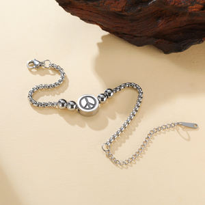 Bracelets en acier inoxydable Myshape avec symbole de la paix, pour femmes et hommes, perles, chaîne de boîte, bracelet, pacifisme contre la guerre, bijoux cadeau - Product Image 4