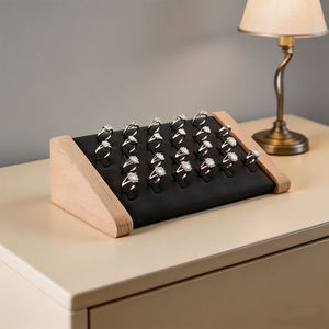 Solid Wood Leather <b>Ring</b> Jewelry Display Storage Trays for Earring Pendent Showcase Stand Holder - Product Image 4