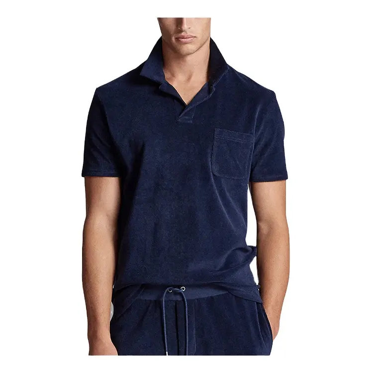 OEM Service Custom High Quality Summer Navy French Terry Towelling Casual Men Polo Shirt