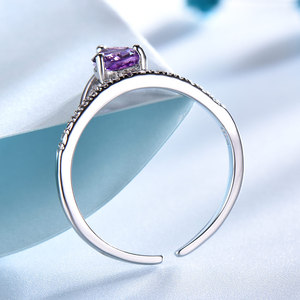 Cincin Kawin Perak Sterling 925 Berlapis Emas dengan Batu Permata Amethyst Arab <span class=keywords><strong>Saudi</strong></span>, Perhiasan Wanita, Setting Prong - Product Image 3