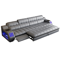 Sofá de Cuero Multifuncional Inteligente con Luz LED, Sofá Cama Reclinable de Lujo con Proyectores de Sonido, Almacenamiento y Esponja para Hotel