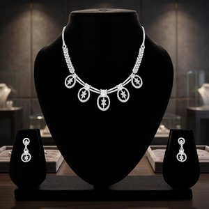 Classic Brilliance American Diamond Wedding Gift Necklaces Set Gold <b>Silver</b> Plated Pearls Chains Fine <b>Chokers</b> Type - Product Image 1
