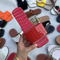 Sandales plates d'automne en cuir PU et maille, ornées de strass, couleurs et tailles variées, en gros, en stock, à prix d'usine, pour femmes, idéales pour la plage