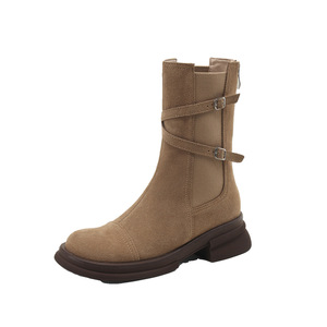 Botines de Plataforma para <span class=keywords><strong>Mujer</strong></span> de Piel Esmerilada con Punta Redonda Estilo <span class=keywords><strong>Cowboy</strong></span> Occidental, Novedad de Invierno 2024, Venta al por Mayor de Fábrica - Product Image 5