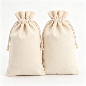 Beige Calico Drawstring Pouch Screen Printed Recyclable Canvas Dust <b>Bag</b> for Small Gifts - Product Image 5