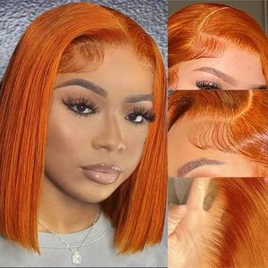 Vente en gros de cheveux humains Remy 100% à 200% de densité # Perruque Lace Front Transparente Bob Droit Orange Gingembre 350, Livraison Directe Personnalisée - Product Image 5