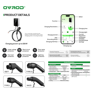 Ovrod Factory Evse Ac 7kw 11kw 22kw 16a 32a Type2 Station de recharge de <span class=keywords><strong>voiture</strong></span> électrique rapide monophasée 3 phases Level2 <span class=keywords><strong>Chargeur</strong></span> mural Ocpp Ev - Product Image 3