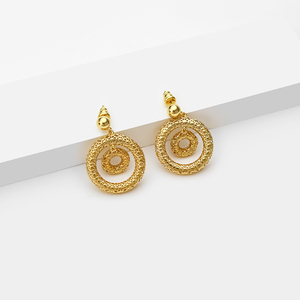 Boucles d'oreilles pendantes double cercle creux de 35 mm, petite taille, en laiton doré 18 carats, motif cercles concentriques tressés, <span class=keywords><strong>bijoux</strong></span> tendance pour grossistes - Product Image 2
