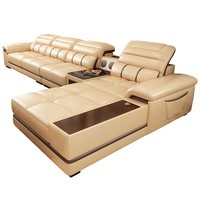 Canapés et Causeuses de Luxe Italiens pour la Maison, Lit-Canapé Moderne Relax Inclinable d'Angle en Cuir Véritable avec Rangement