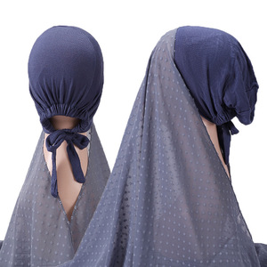 Hồi giáo ngay lập tức cap Dot Pompom voan + bông cap bong bóng khăn hijab Khăn choàng dài với undercap quấn Headband khăn choàng - Product Image 1
