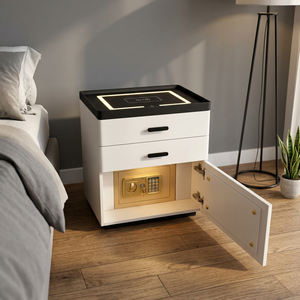 <b>white</b> Minimalist Nightstand With LED Lighting And Combination lock 2 Drawer <b>Bedside</b> <b>Cabinet</b> For Bedroom Furniture - Product Image 4
