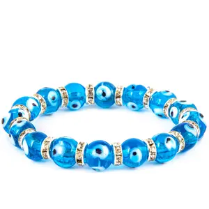 Aberto Azul de Vidro Lampwork 10 mm Frisado Olho Mau Turco Pulseira Amuleto Charme Proteção