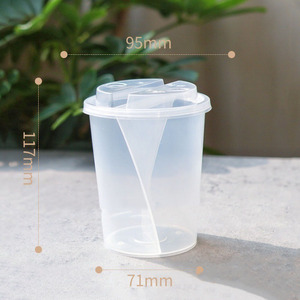 Gobelets jetables en plastique PP transparent pour café, jus, smoothie, gobelets à double compartiment, moitié et moitié, gobelets à bulles de thé Boba avec couvercle - Product Image 2
